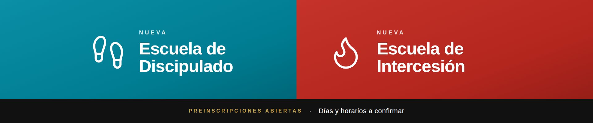 Nuevas escuelas de Discipulado e Intercesión. Preinscripciones abiertas, días a confirmar.
